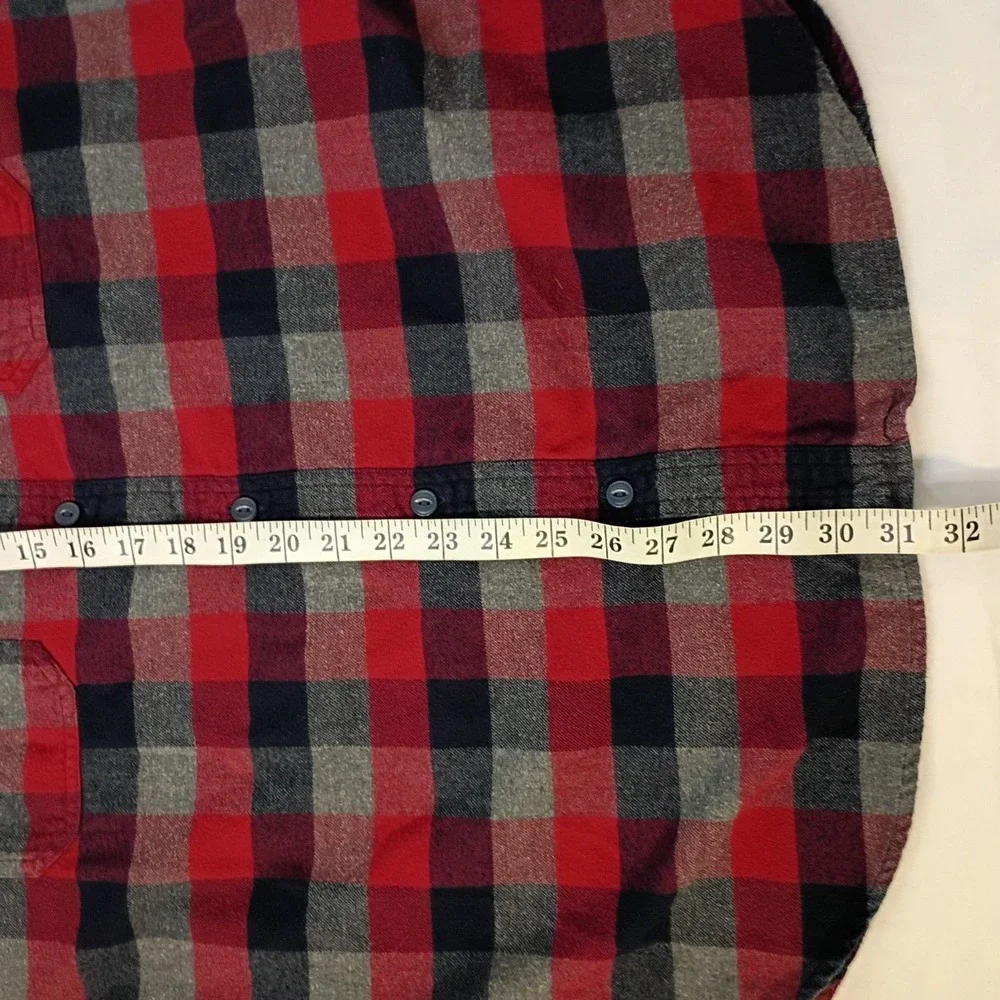 J Crew Flannel Shirt Mens Large Blue Gray Red Plaid Cotton Long Sleeve‎ Pockets